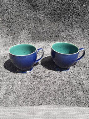 Denby Langley Harlequin Footed Tea Cup Mug Only Blue & Green Lot (2)